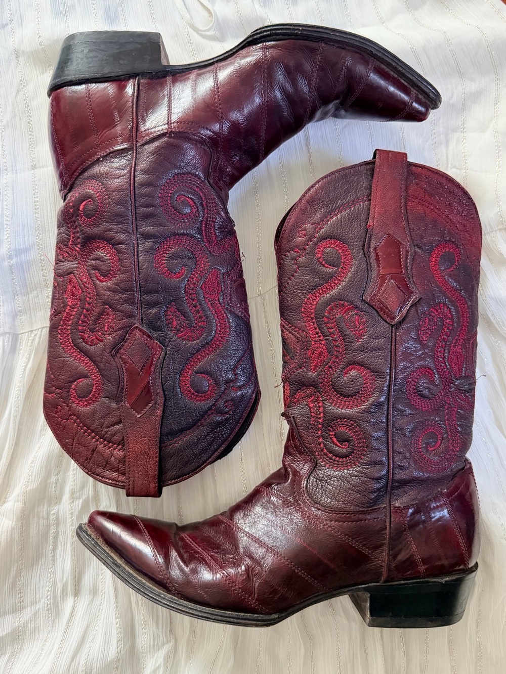 Cuadra Men’s Western Cowboy Boots Burgundy Leather Snip Toe 10 EE Style 65840